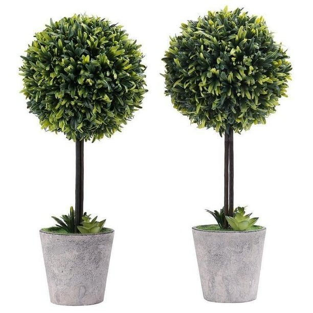 PLANT Artificial Boxwood Cone Topiary Tree Fake Leave Potted Plant with Galvaniz